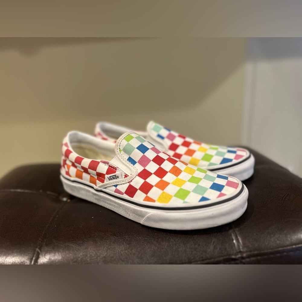 Like New Vans Slip-On Checkerboard Rainbow